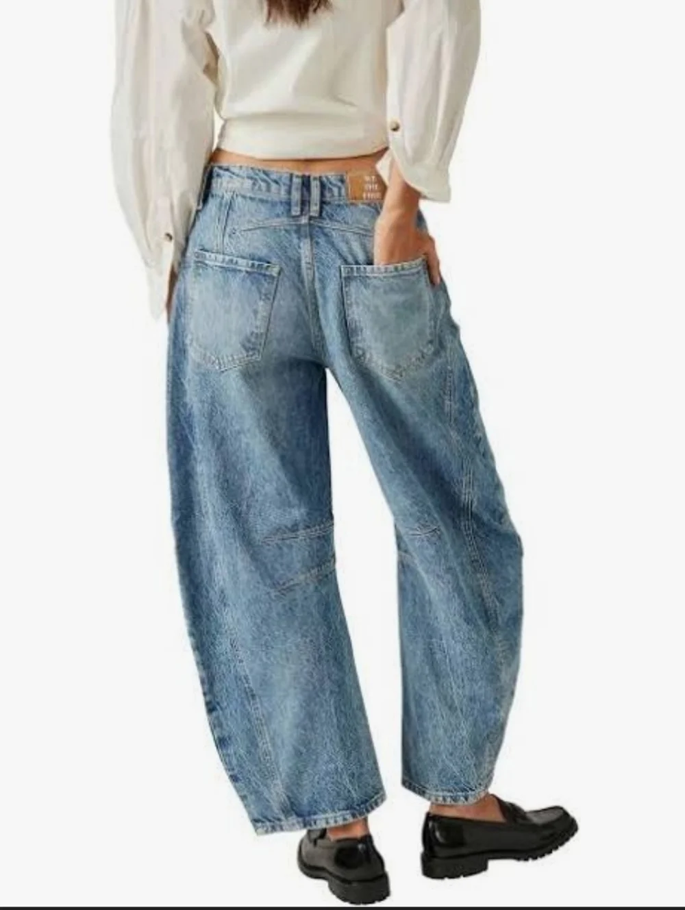 We The Free Free People Good Luck Mid Rise Med Wash Barrel Jeans 27 - Picture 2 of 14
